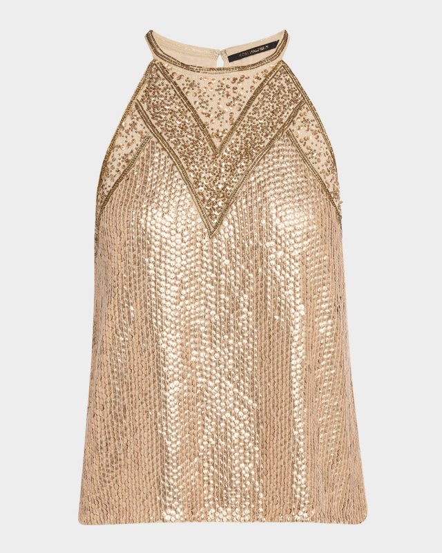 Luna Bead & Sequin Halter Blous